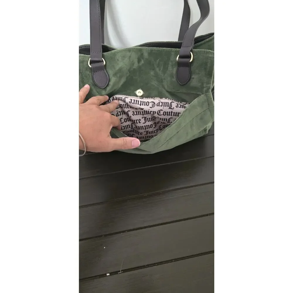 Juicy Couture Green Velour Crown Tote Bag Purse Shoulder Handbag Pom Pom NWT